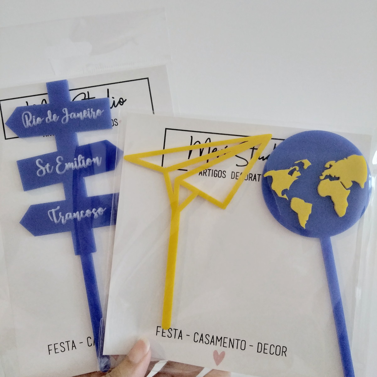 Kit Topo de bolo em acrílico Tema Viagem