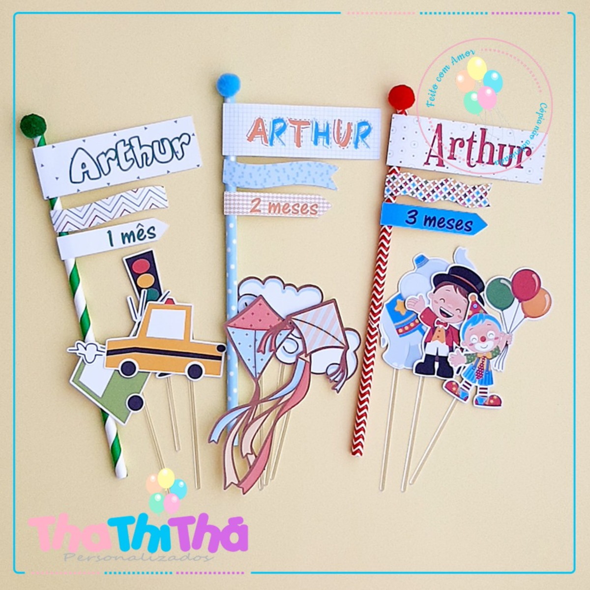 Kit Topo de Bolo Mesversário Menino