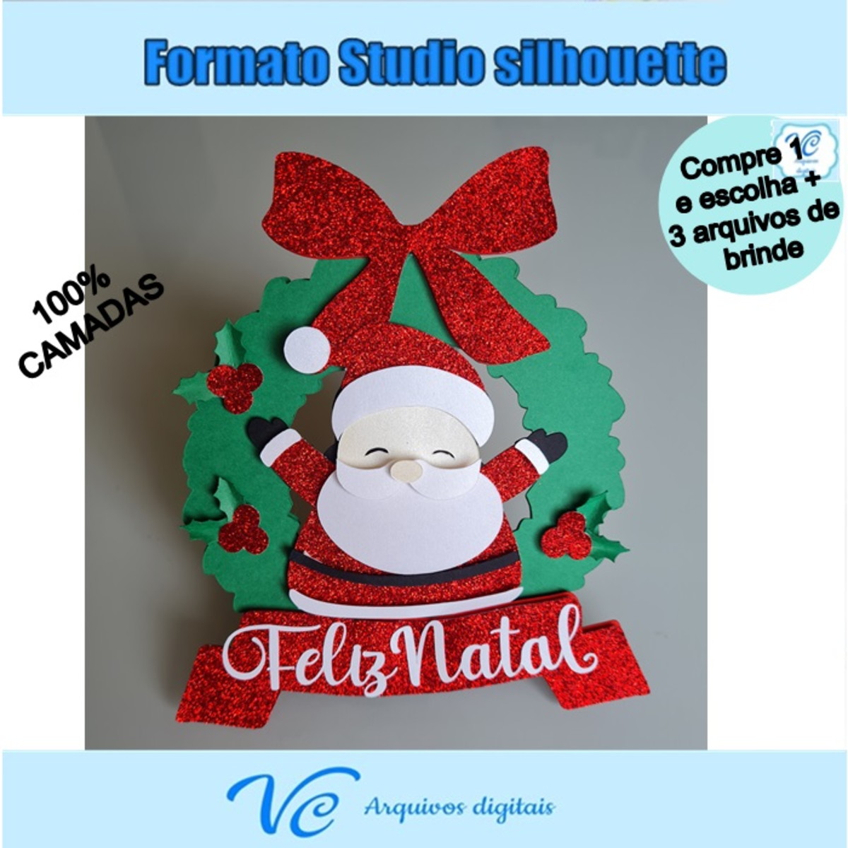 M108- Arquivo corte Topo de bolo Guirlandas Papai Noel -02