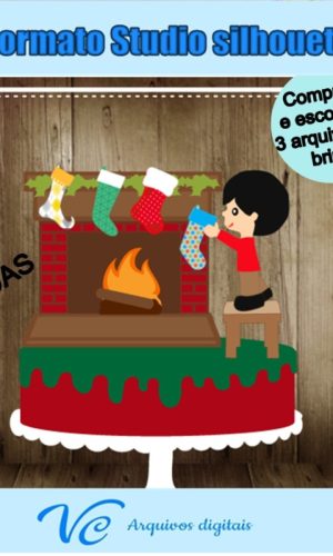 M110- Arquivo Topo de bolo Natal Menino Lareira 01 STUDIO