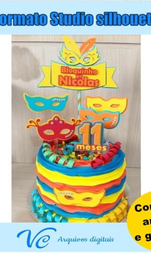 M144- Arquivo de corte Topo de Bolo Carnaval Mascaras