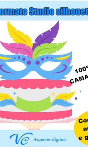 M156- Arquivo de corte Topo de Bolo Carnaval Mascaras 06