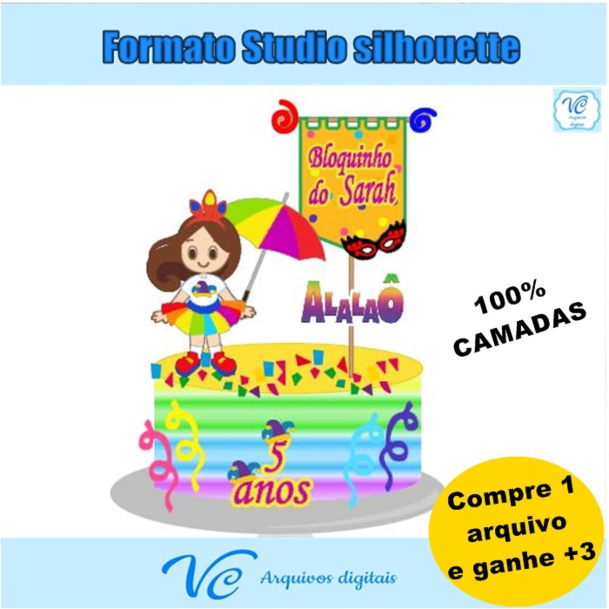 M164- Arquivo de corte Topo de Bolo Carnaval Menina 03