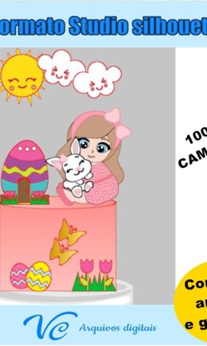 M205- ARQUIVO CORTE TOPO DE BOLO COELHINHO DA PASCOA MENINA