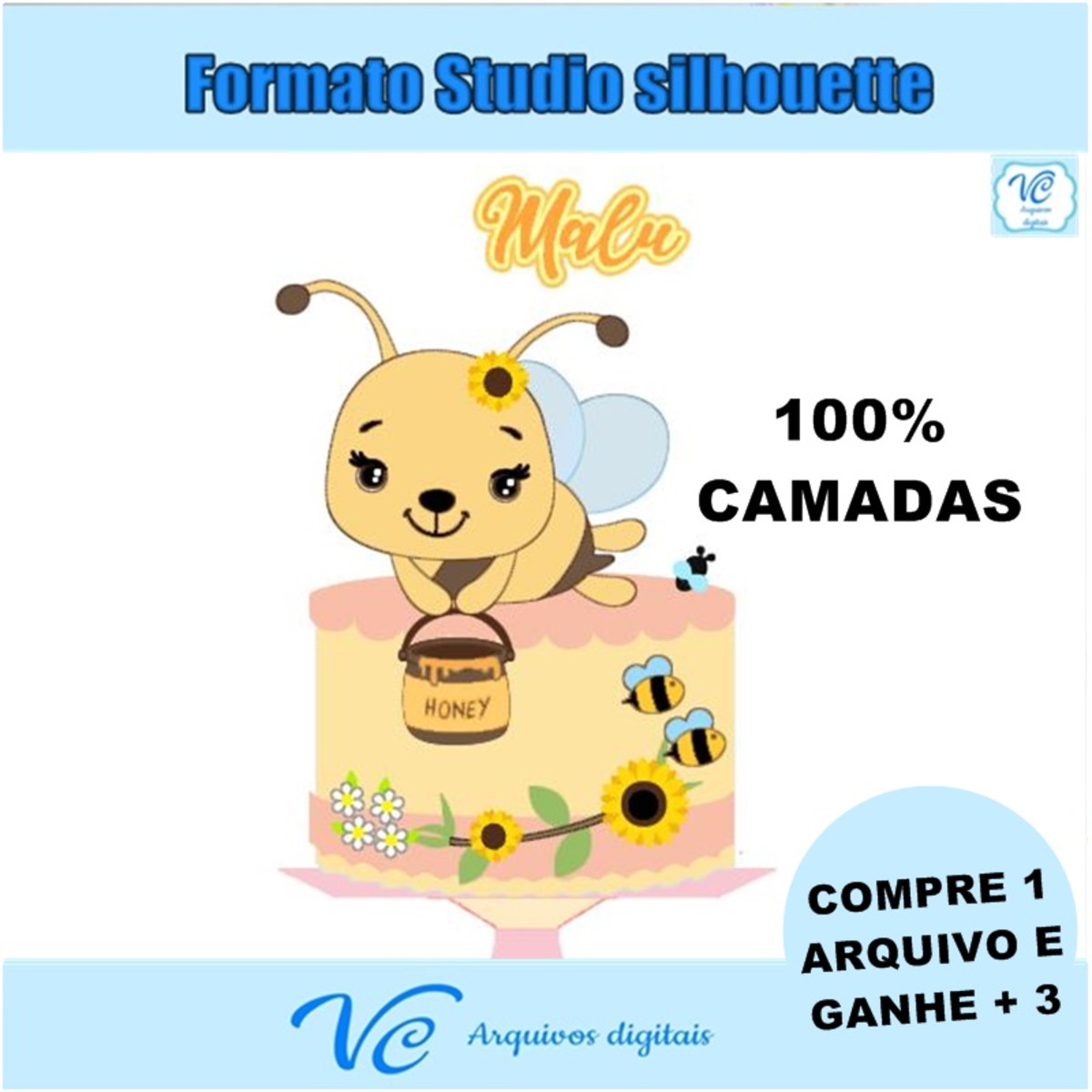 M253- Topo de bolo Abelhinha Camadas- Arquivo de Corte 3