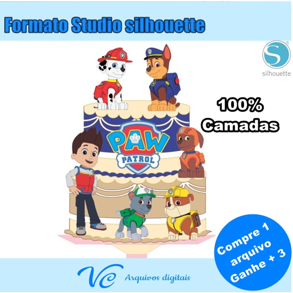 M298- Topo de Bolo PATRULHA CANINA-Arquivo de corte
