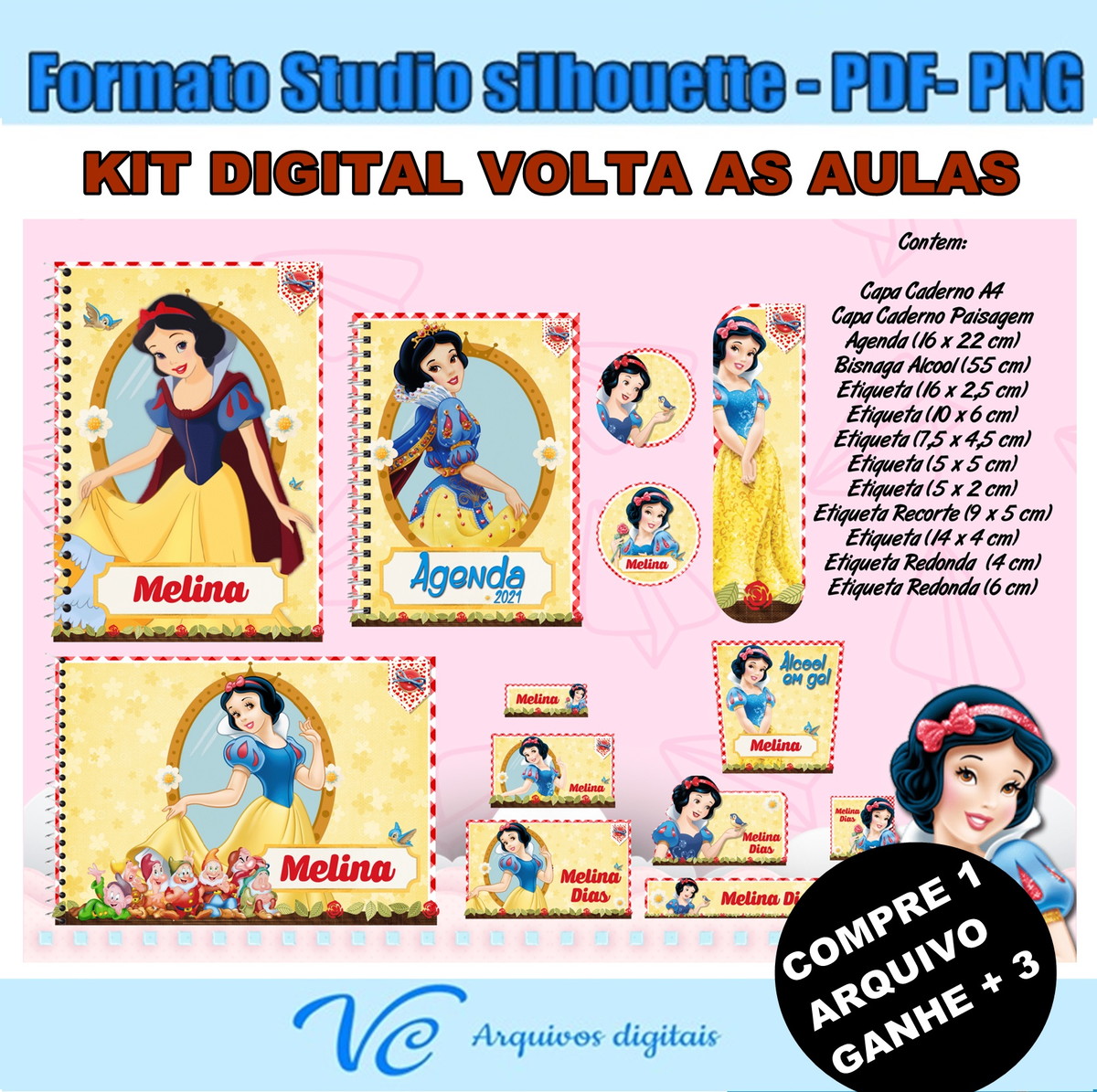 M612- Arquivo de corte Volta ás Aulas Branca de Neve