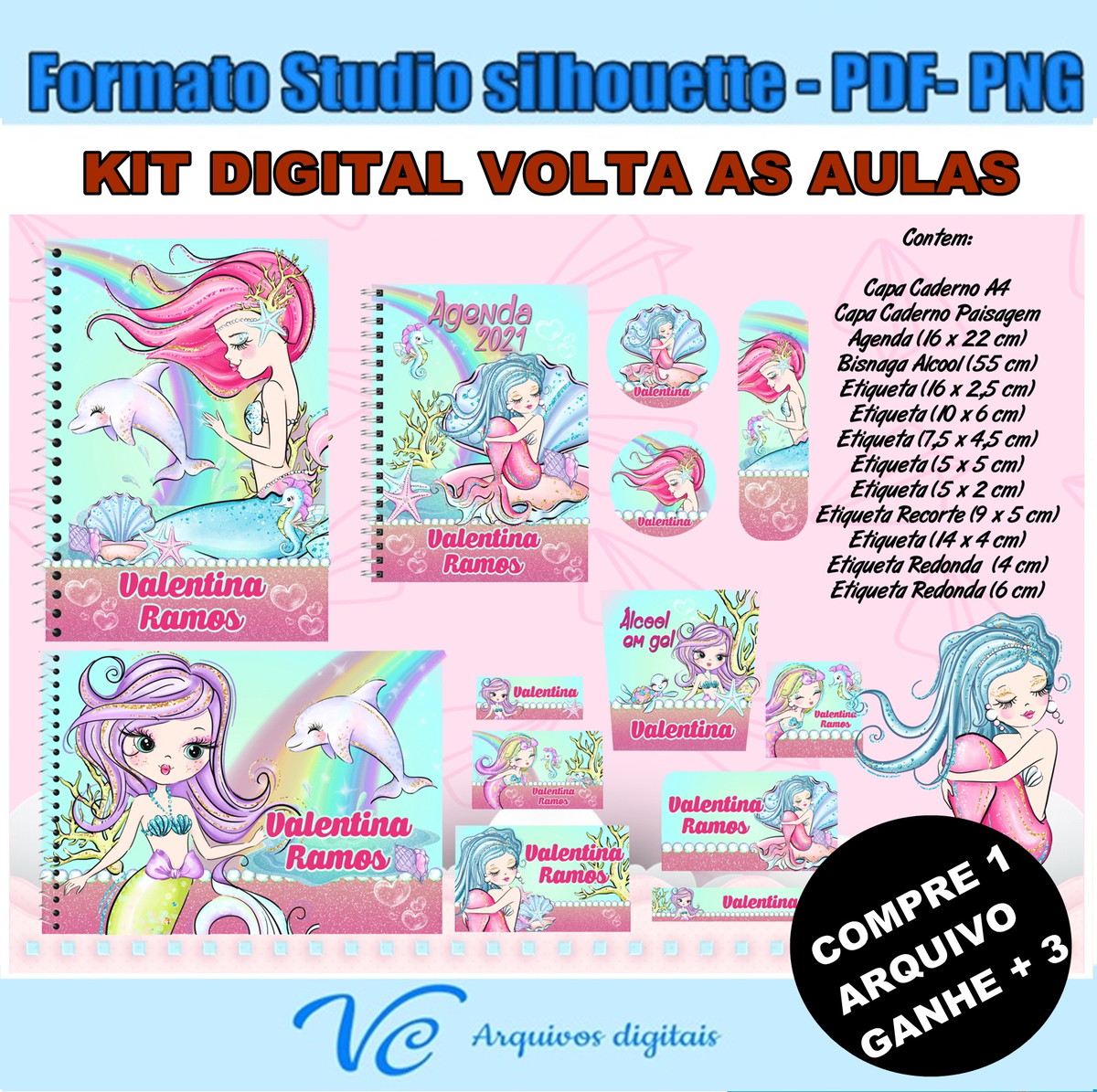 M624- Arquivo de corte Volta ás Aulas Sereia Aquarelada