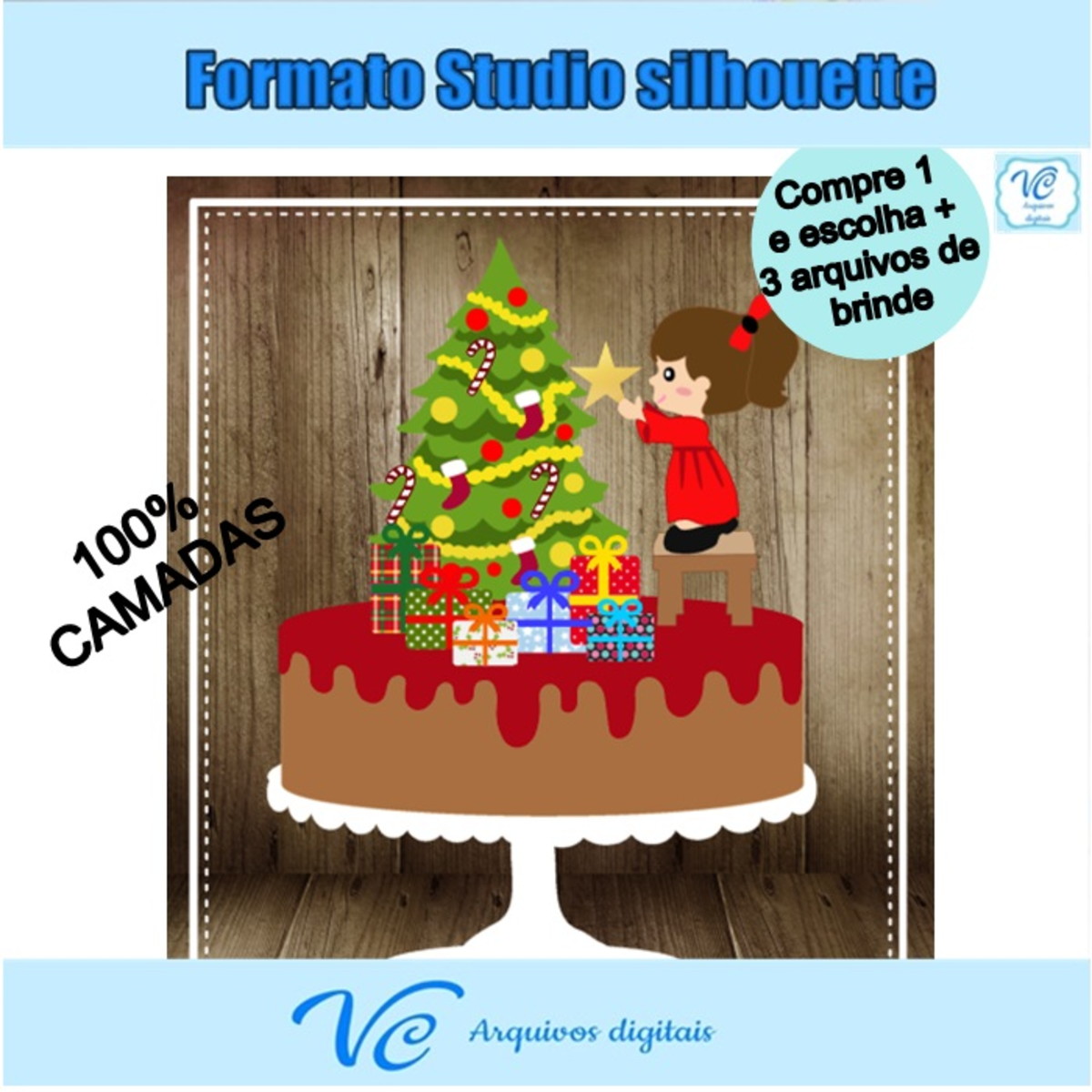 M88- Arquivo de corte Topo de bolo Natal Menina 06 STUDIO