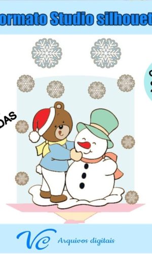 M89- Arquivo Topo de bolo Natal Ursinho Boneco de Neve