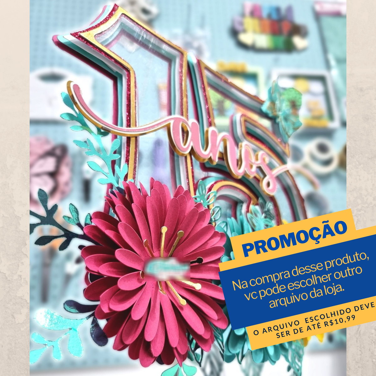 Studio/pdf Arquivo de Corte Topo de Bolo 15 Anos Feminino