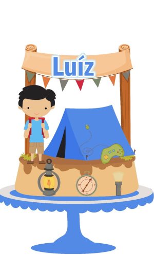 Topo de Bolo Acampamento Menino + Link com 20 Brindes