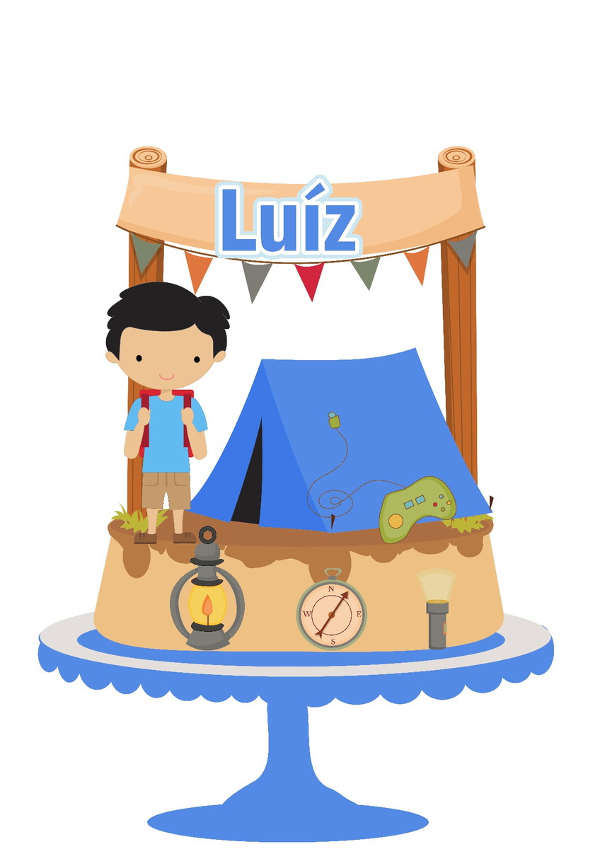 Topo de Bolo Acampamento Menino + Link com 20 Brindes