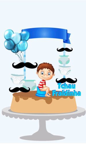 Topo de Bolo Adeus Fraldinha Menino +4 Arquivos a Sua Escolh