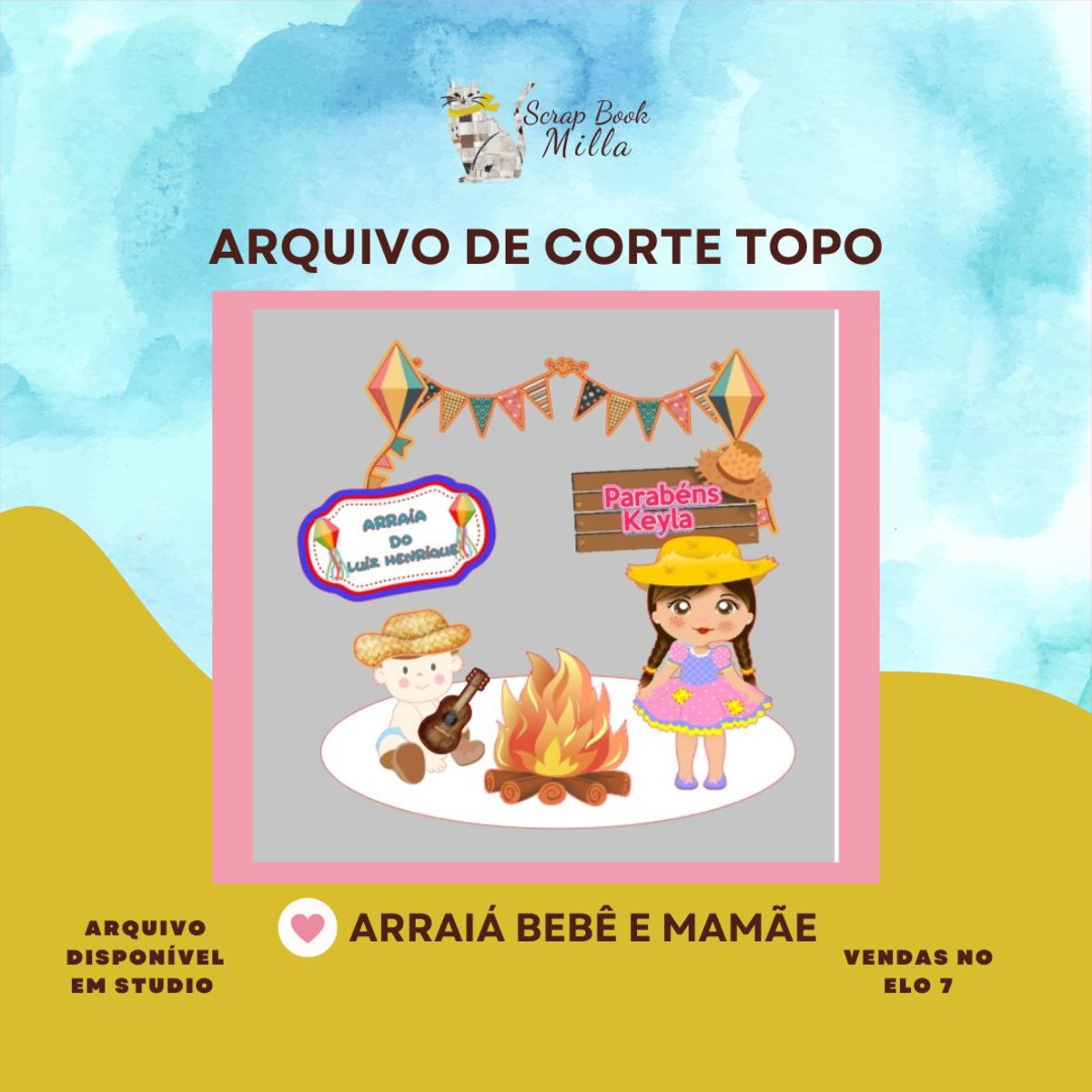 Topo de Bolo Arraiá Mesversário Menino 2 Arquivo de Corte