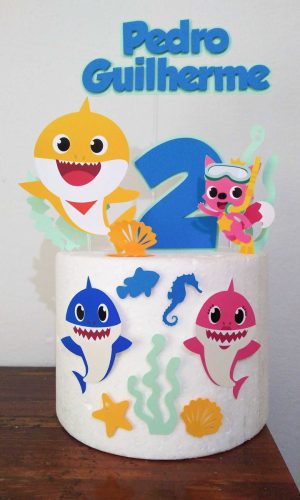Topo de Bolo Baby Shark Tema Menino - Arquivo Digital