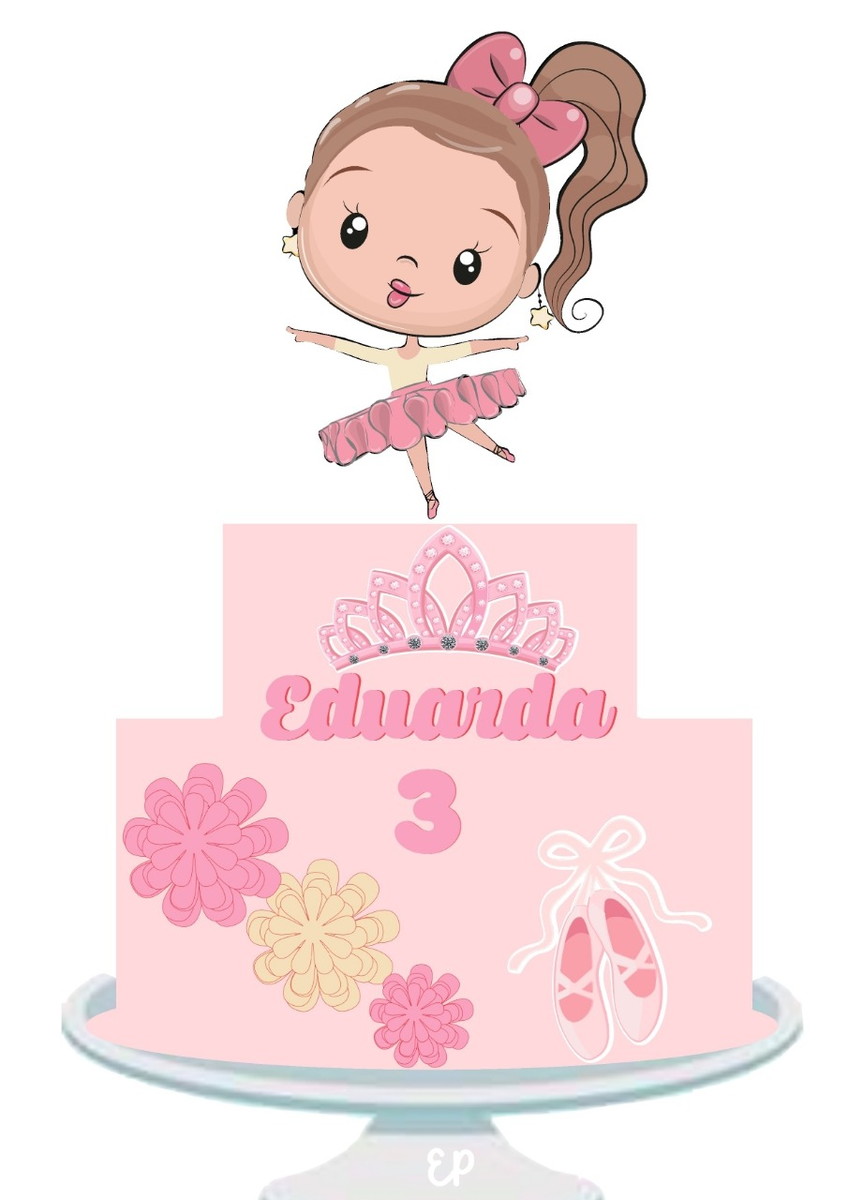 Topo de Bolo Bailarina Cute em Camadas - Arquivo Digital R$