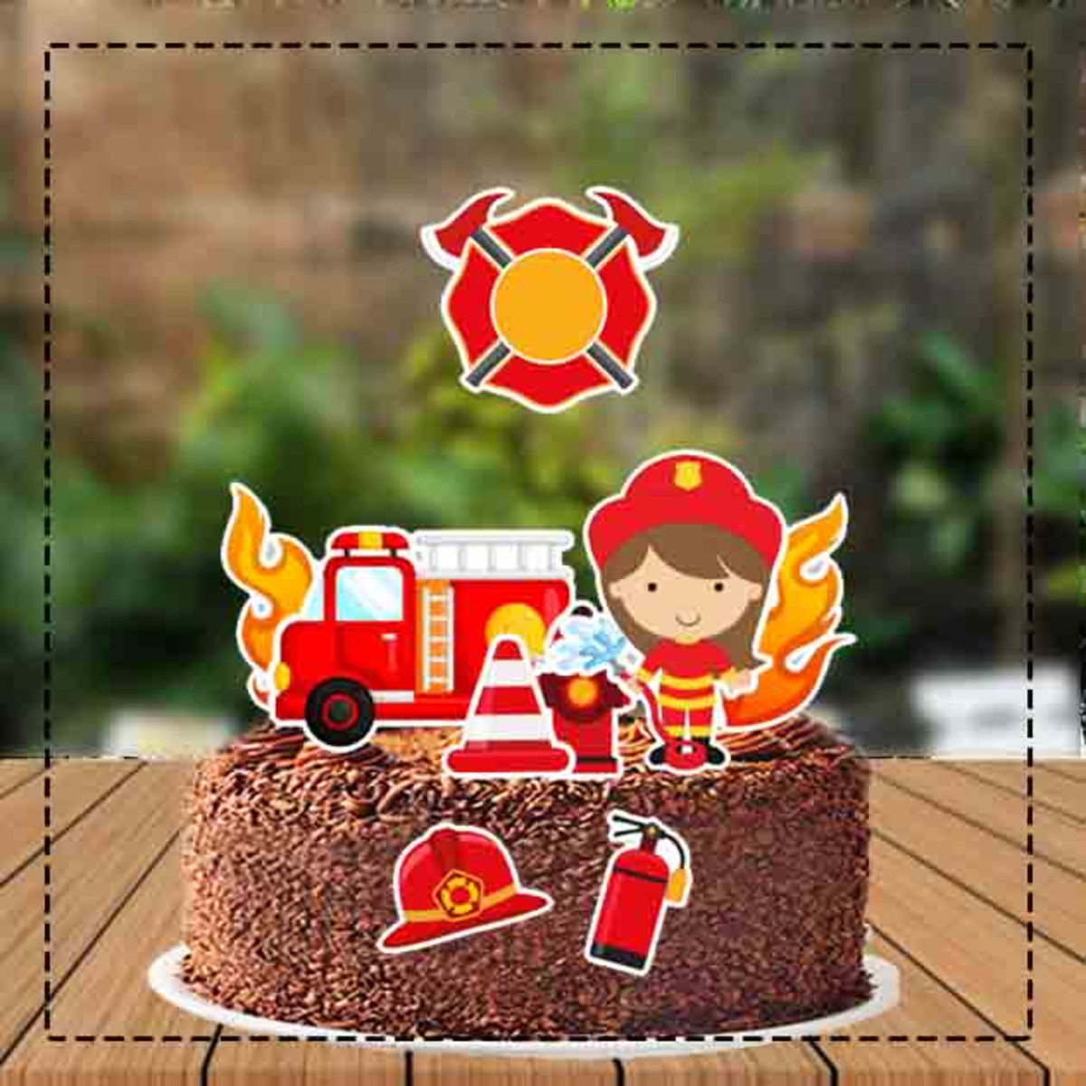 Topo de Bolo Bombeiros Menina - Ref 0483 Arquivo Digital