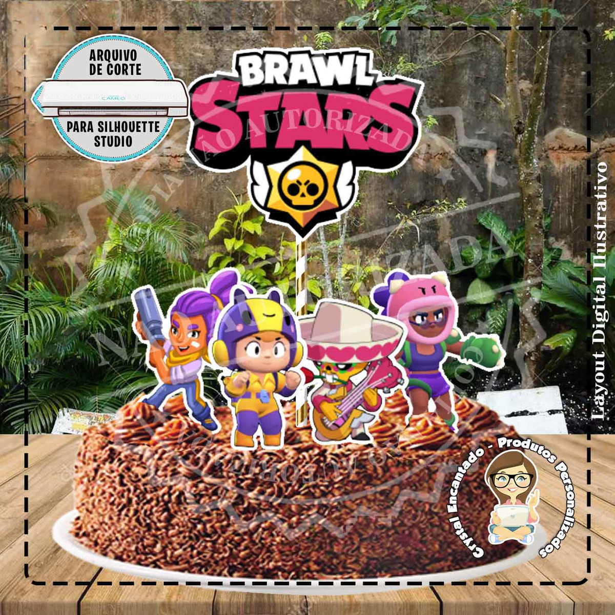 Topo de Bolo Brawl Stars Feminino - 0544 Arquivo Digital