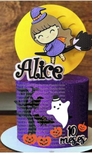 Topo de Bolo Camadas Bruxinha Cute Halloween Arquivo