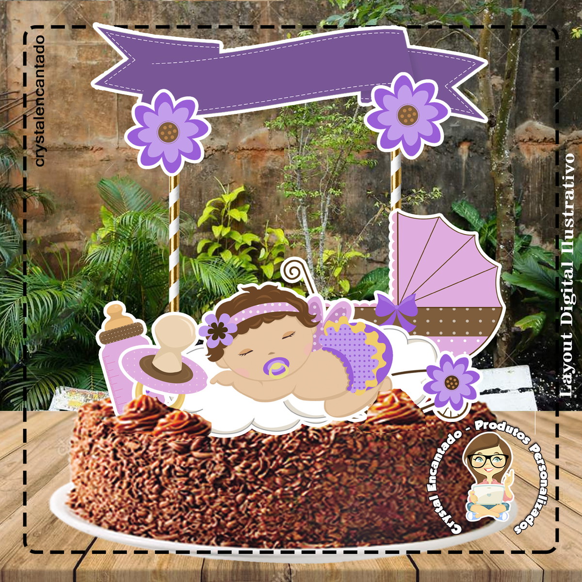Topo de Bolo Cha de Bebe Lilas - 0179 Arquivo Digital