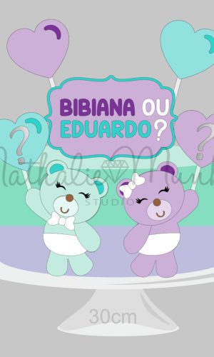 Topo de Bolo - Chá Revelação Ursos Cute - Arquivo de Corte