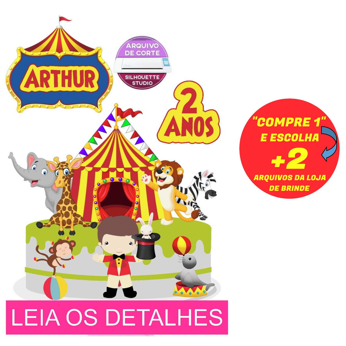 Topo de Bolo Circo Menino (Máquina Silhouette)