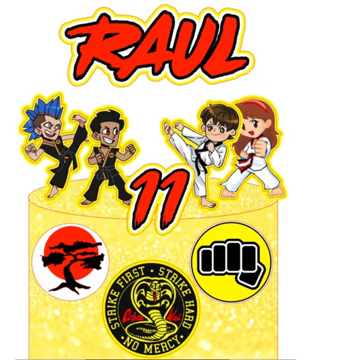 Topo de Bolo Cobra Kai Cute + 4 Arquivos a Sua Escolha