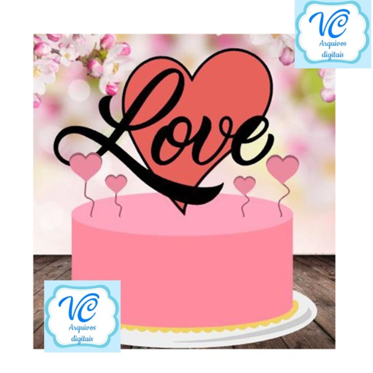 Topo de Bolo Dia dos Namorados Love- Arquivo de Corte