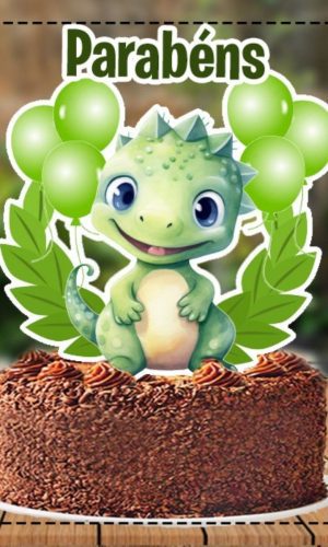 Topo de Bolo Dinossauro Cute Verde - 5272 Arquivo Digital