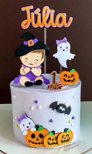 Topo de Bolo Halloween Menina Bruxinha + Fantaspet