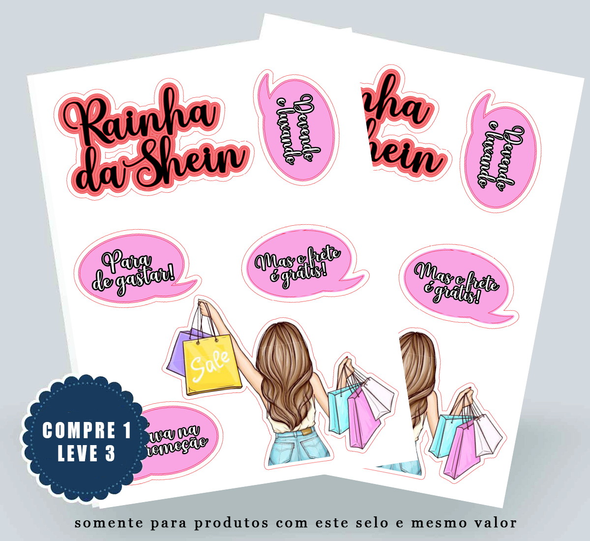 Topo de Bolo Louca Por Compras Mulher Compre 1 Leve 3