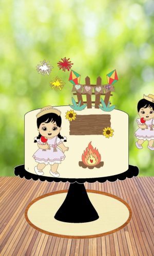 Topo de Bolo Menina Junina Cute - Arquivo Digital