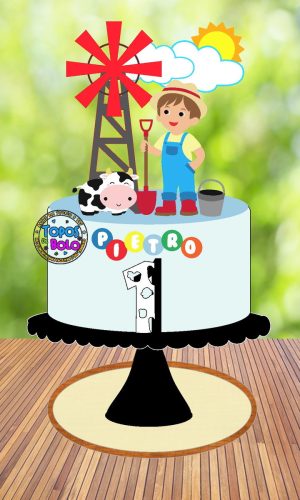Topo de Bolo Menino e Fazendinha - Arquivo Digital