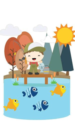 Topo de Bolo Menino Pescador + 4 Arquivos a Sua Escolha