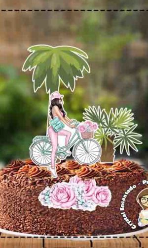 Topo de Bolo Mulher Bicicleta - Ref 1314 Arquivo Digital