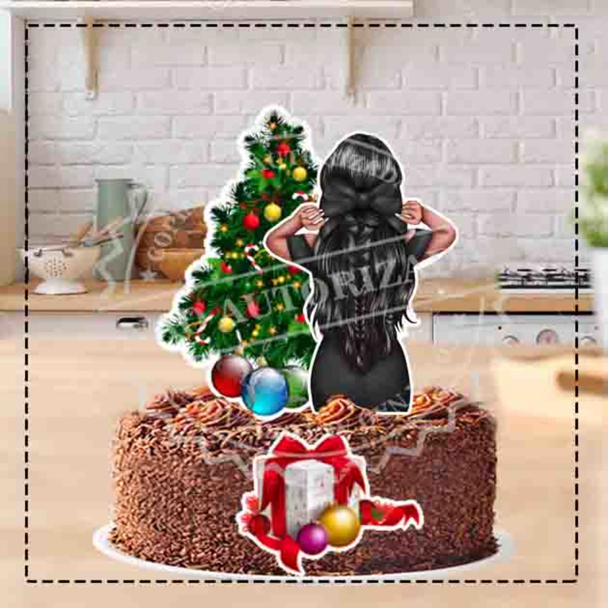 TOPO DE BOLO MULHER DE COSTAS NATAL - ARQUIVO DIGITAL