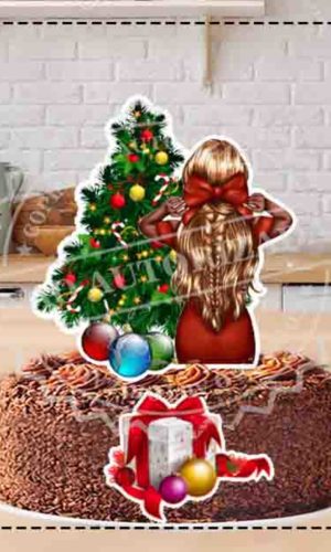 TOPO DE BOLO MULHER DE COSTAS NATAL - ARQUIVO DIGITAL