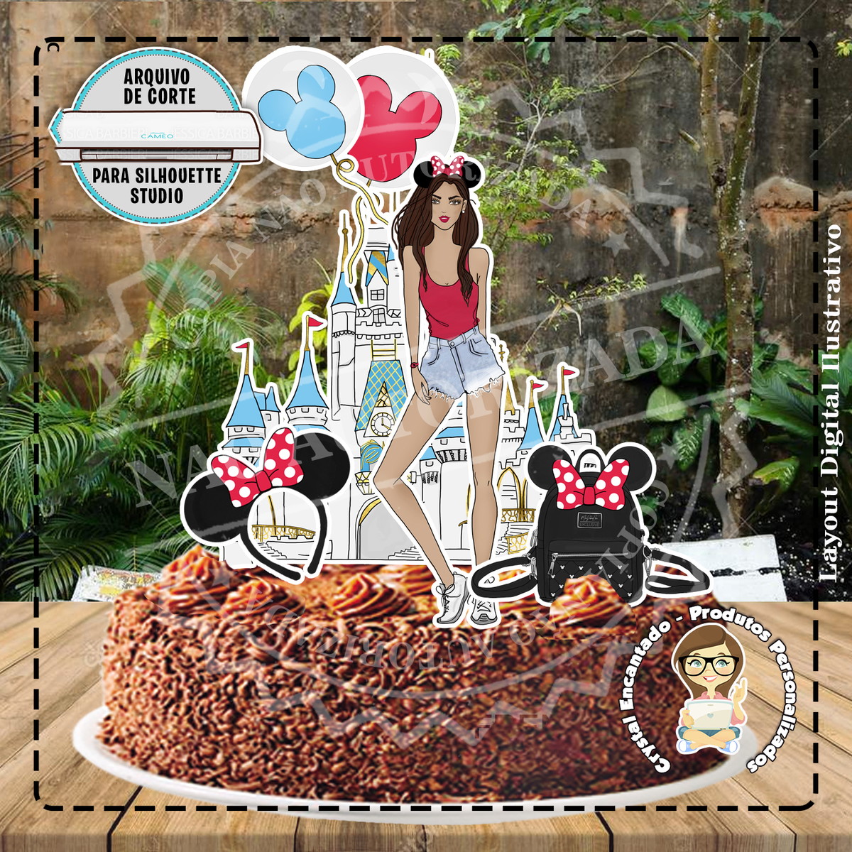 TOPO DE BOLO MULHER DISNEY REF 1316 - ARQUIVO DIGITAL