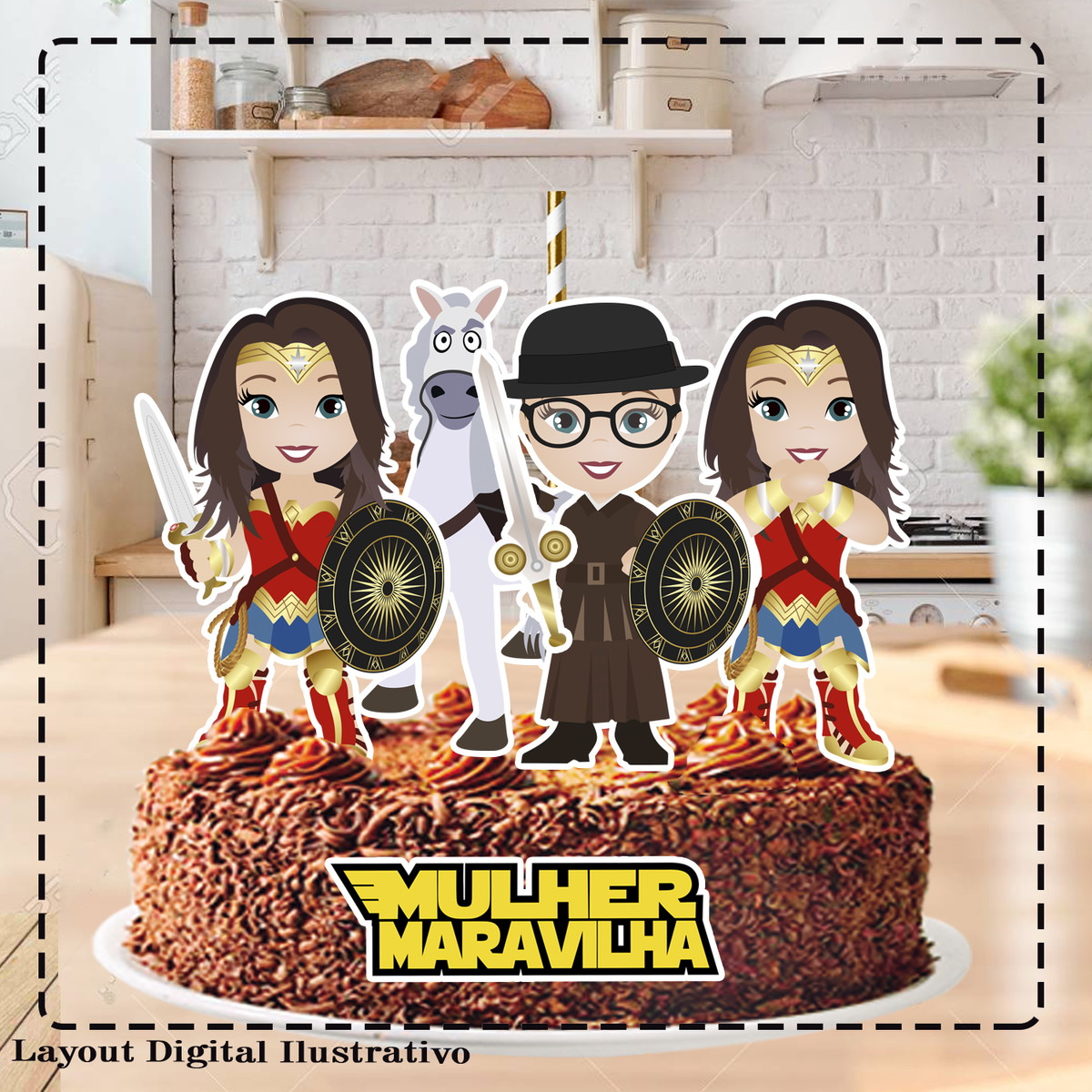 TOPO DE BOLO MULHER MARAVILHA - ARQUIVO DIGITAL