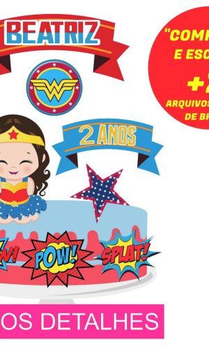 Topo de Bolo Mulher Maravilha Baby 2 (Máquina Silhouette)