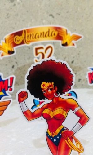 Topo de Bolo Mulher Maravilha Negra (arquivo de Corte)