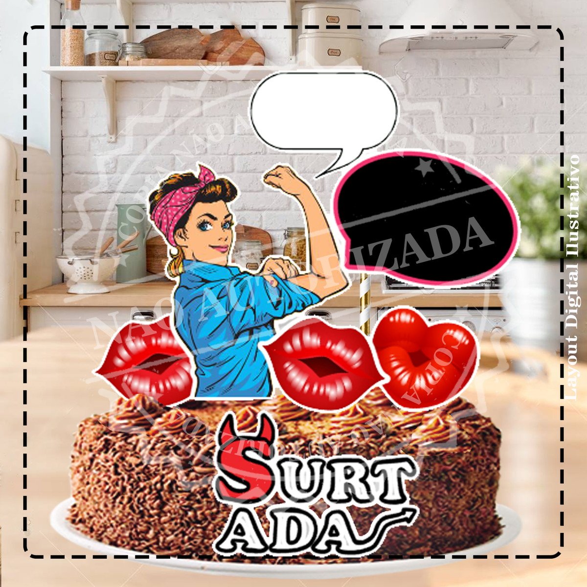 TOPO DE BOLO MULHER SURTADA - ARQUIVO DIGITAL
