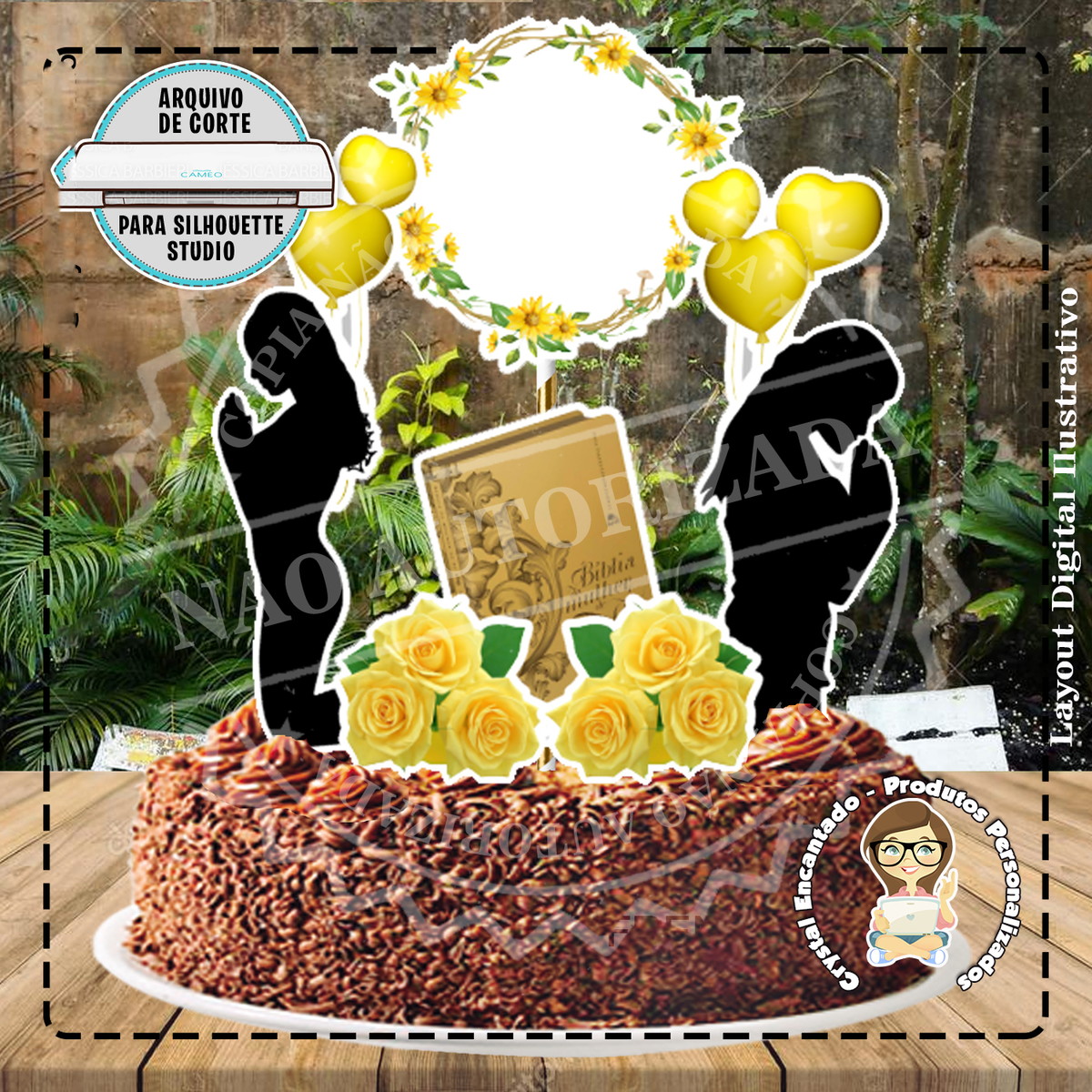 Topo de Bolo Mulher Virtuosa Amarelo - 4227 Arquivo Digital