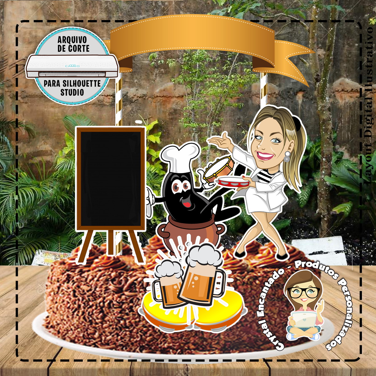 Topo de Bolo Pagode Feijoada Feminino - 2497 Arquivo Digital