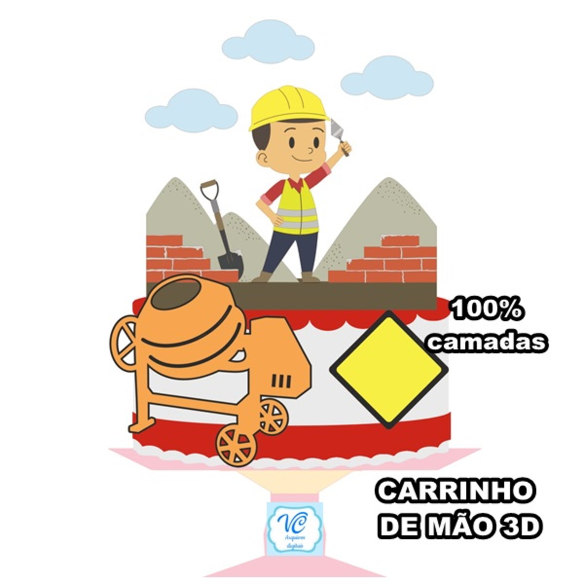 Topo de bolo Pedreiro CAMADAS 3D -2-Arquivo de corte