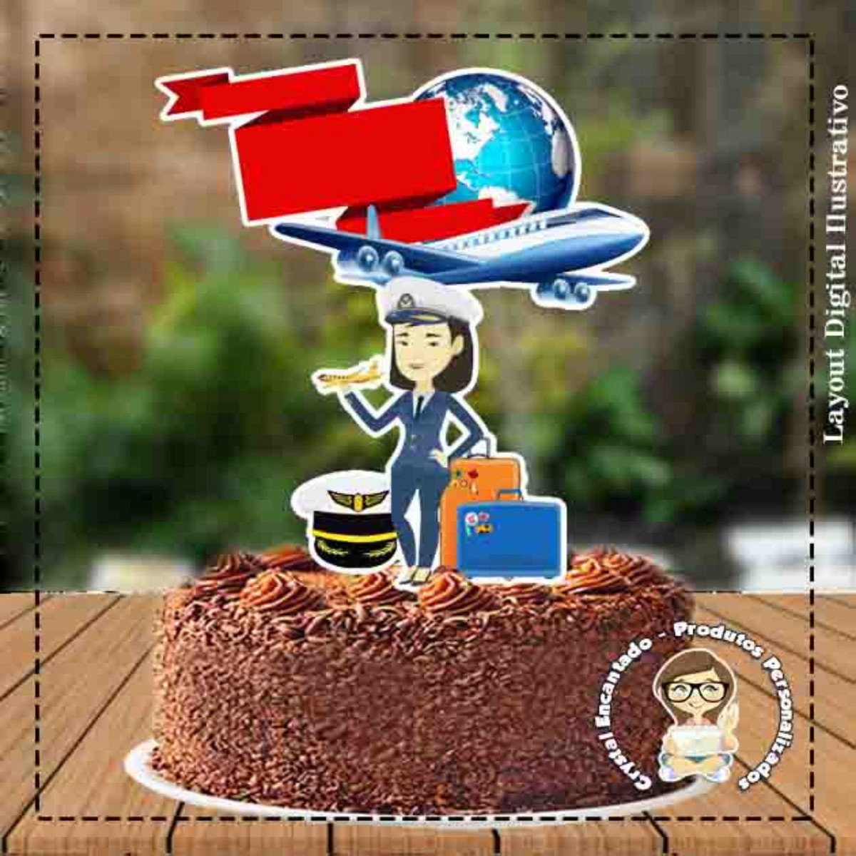 TOPO DE BOLO PILOTO FEMININO - REF 3749 ARQUIVO DIGITAL