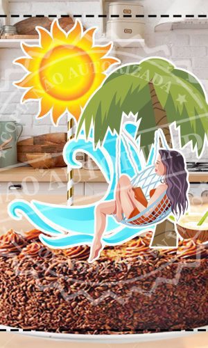 Topo de Bolo Praia Mulher Rede Ref 1647 - Arquivo Digital