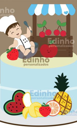 Topo de Bolo Quitanda Frutas Menino Arquivo de Corte