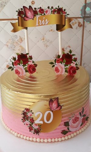 Arquivo de Digital Topo de Bolo Rosas com Dourado #1 Pdf/jpg